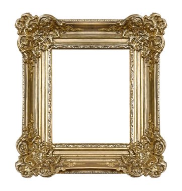 Beyaz arkaplanda izole edilmiş resimler, aynalar veya fotoğraf için altın çerçeve