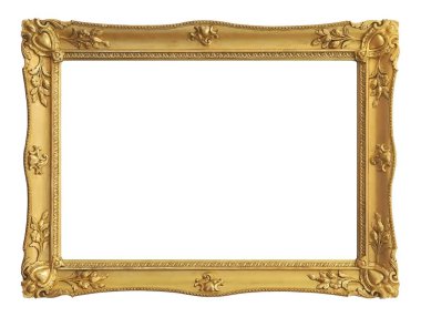 Beyaz arkaplanda izole edilmiş resimler, aynalar veya fotoğraf için altın çerçeve