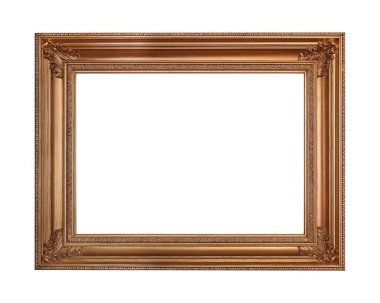 Beyaz arkaplanda izole edilmiş resimler, aynalar veya fotoğraf için altın çerçeve