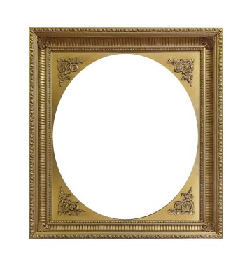 Beyaz arkaplanda izole edilmiş resimler, aynalar veya fotoğraf için altın çerçeve