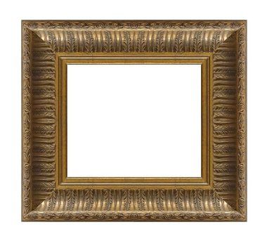 Beyaz arkaplanda izole edilmiş resimler, aynalar veya fotoğraf için altın çerçeve