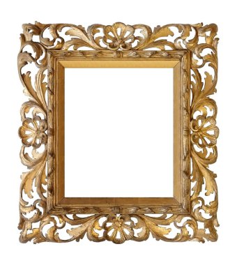 Beyaz arkaplanda izole edilmiş resimler, aynalar veya fotoğraf için altın çerçeve