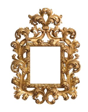 Beyaz arkaplanda izole edilmiş resimler, aynalar veya fotoğraf için altın çerçeve