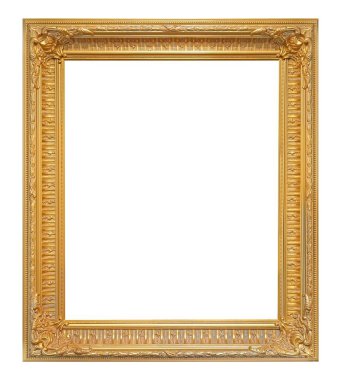 Beyaz arkaplanda izole edilmiş resimler, aynalar veya fotoğraf için altın çerçeve