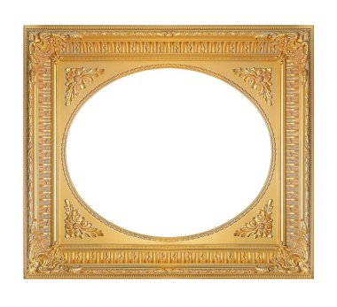 Beyaz arkaplanda izole edilmiş resimler, aynalar veya fotoğraf için altın çerçeve
