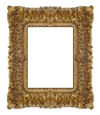 Beyaz arkaplanda izole edilmiş resimler, aynalar veya fotoğraf için altın çerçeve