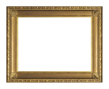 Beyaz arkaplanda izole edilmiş resimler, aynalar veya fotoğraf için altın çerçeve