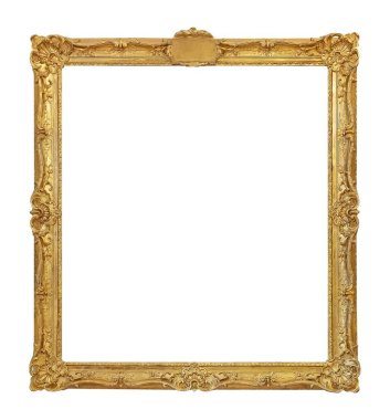 Beyaz arkaplanda izole edilmiş resimler, aynalar veya fotoğraf için altın çerçeve
