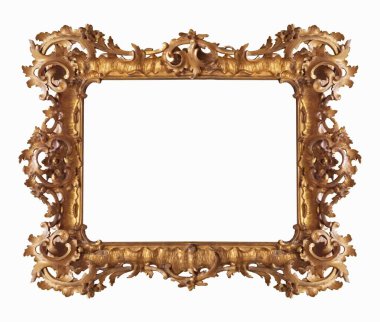 Beyaz arkaplanda izole edilmiş resimler, aynalar veya fotoğraf için altın çerçeve