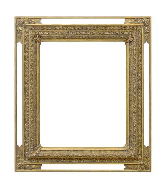 Beyaz arkaplanda izole edilmiş resimler, aynalar veya fotoğraf için altın çerçeve