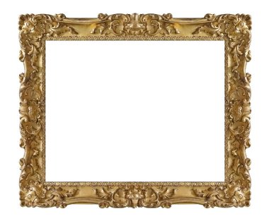 Beyaz arkaplanda izole edilmiş resimler, aynalar veya fotoğraf için altın çerçeve