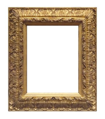 Beyaz arkaplanda izole edilmiş resimler, aynalar veya fotoğraf için altın çerçeve