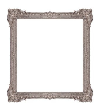 Beyaz arkaplanda izole edilmiş resimler, aynalar veya fotoğraf için gümüş çerçeve