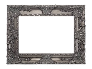 Beyaz arkaplanda izole edilmiş resimler, aynalar veya fotoğraf için gümüş çerçeve