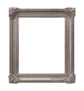 Beyaz arkaplanda izole edilmiş resimler, aynalar veya fotoğraf için gümüş çerçeve