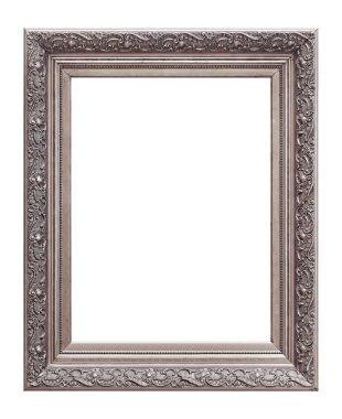 Beyaz arkaplanda izole edilmiş resimler, aynalar veya fotoğraf için gümüş çerçeve