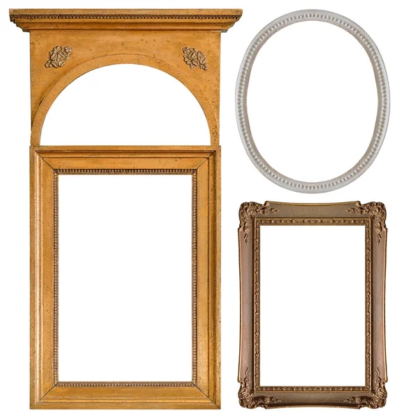 Set Wooden Frames Paintings Mirrors Photo Isolated White Background — Stock Photo, Image