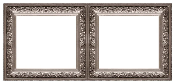 Moldura Dupla Prata Díptico Para Pinturas Espelhos Fotos Isoladas Fundo — Fotografia de Stock