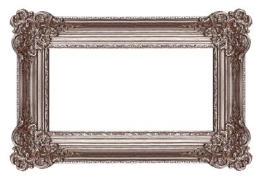 Beyaz arkaplanda izole edilmiş resimler, aynalar veya fotoğraf için panoramik gümüş çerçeve