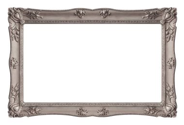 Beyaz arkaplanda izole edilmiş resimler, aynalar veya fotoğraf için panoramik gümüş çerçeve