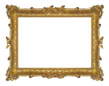 Beyaz arkaplanda izole edilmiş resimler, aynalar veya fotoğraf için altın çerçeve