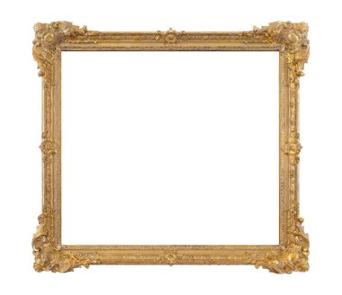 Beyaz arkaplanda izole edilmiş resimler, aynalar veya fotoğraf için altın çerçeve