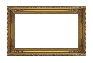 Beyaz arkaplanda izole edilmiş resimler, aynalar veya fotoğraf için panoramik altın çerçeve