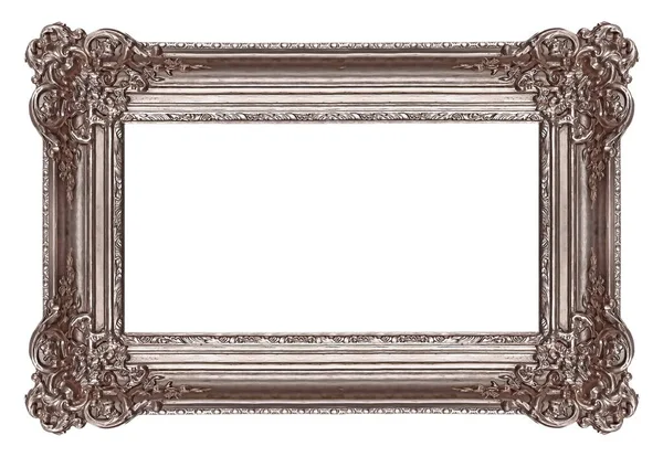 Panoramic Silver Frame Paintings Mirrors Photo Isolated White Background — Stock Photo, Image