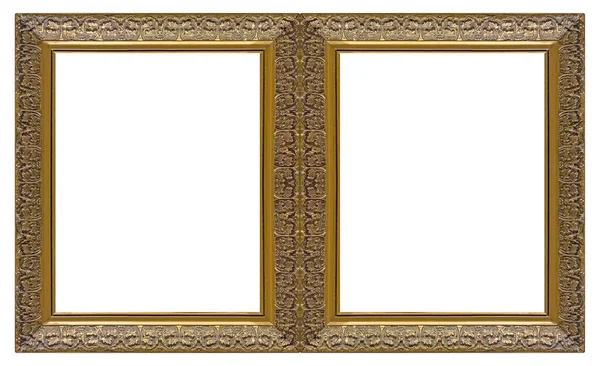 双金框 Diptych 用于在白色背景下隔离的绘画 镜子或照片 具有剪切路径的设计元素 — 图库照片