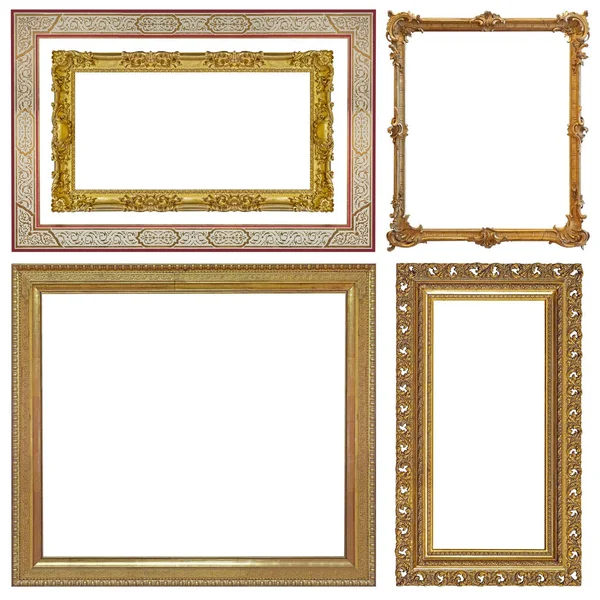 Conjunto Molduras Douradas Para Pinturas Espelhos Fotos Isoladas Sobre Fundo — Fotografia de Stock