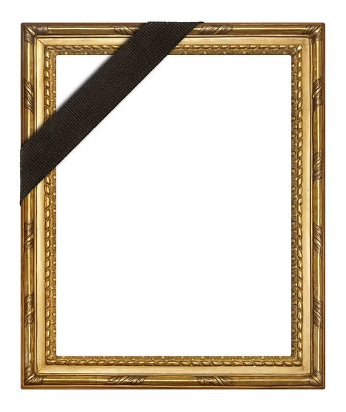 Gouden Frame Met Zwart Rouwlint Voor Schilderijen Spiegels Foto Geïsoleerd — Stockfoto