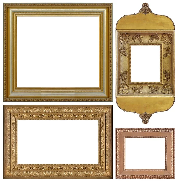 Uppsättning Gyllene Ramar För Målningar Speglar Eller Foto Isolerad Vit — Stockfoto