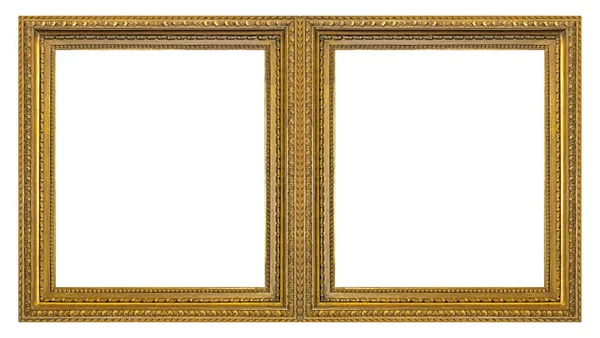 Double Golden Frame Diptych Paintings Mirrors Photos Isolated White Background — Stock Photo, Image