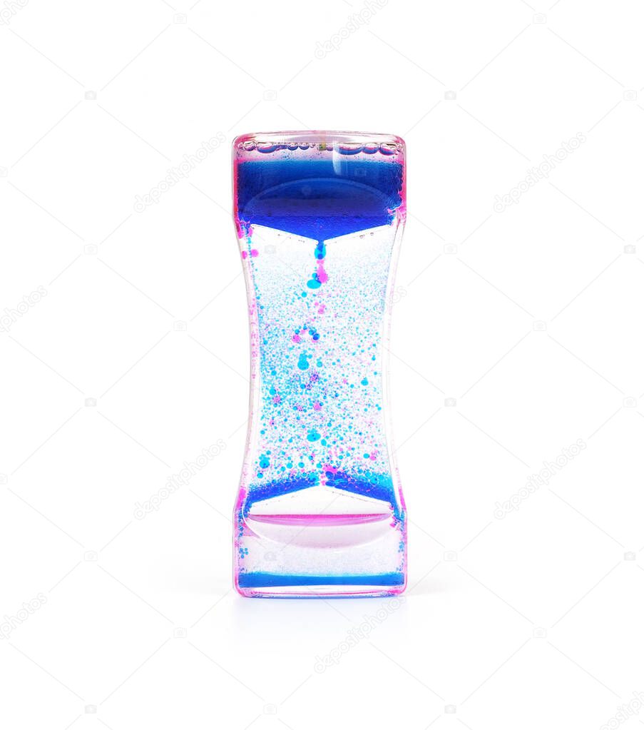 Water clock (clepsydra) with coloured drops isolated on a white background