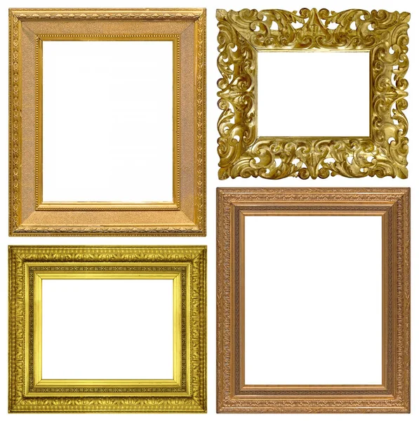 Set Golden Frames Paintings Mirrors Photo Isolated White Background — Stock Photo, Image