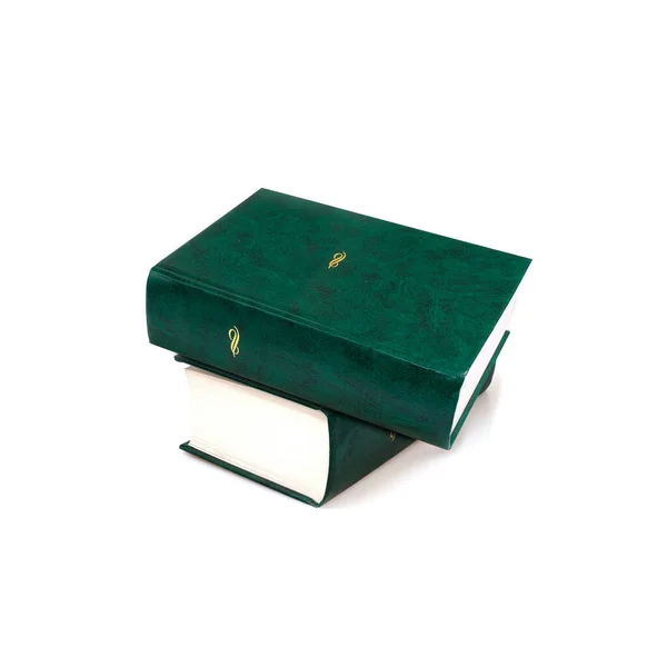 Beyaz Arka Planda Izole Edilmiş Beyaz Çarşaflı Yeşil Kapaklı Kitap — Stok fotoğraf