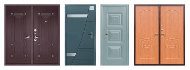 Beyaz arka planda izole edilmiş metal kapı modelleri.