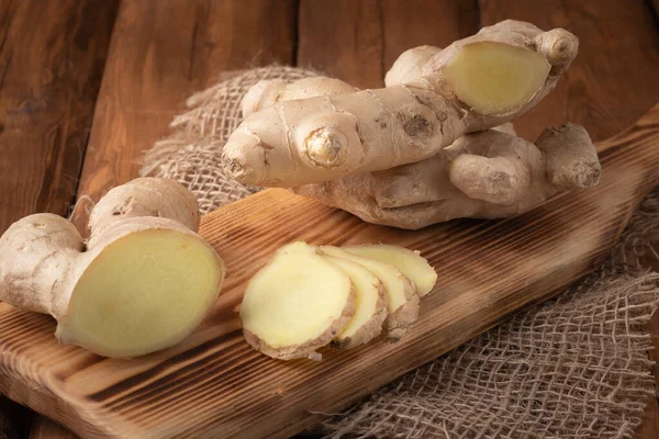 Eco Légumes Racine Gingembre Sur Fond Bois Nourriture Végétalienne — Photo