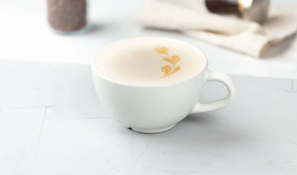 White Cup Hot Mochacino Coffee Concrete Background — Stock Photo, Image