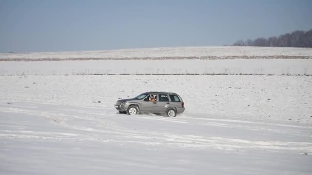 21.01.2018, Черновцы, Украина - гоночная машина в снегу — стоковое видео