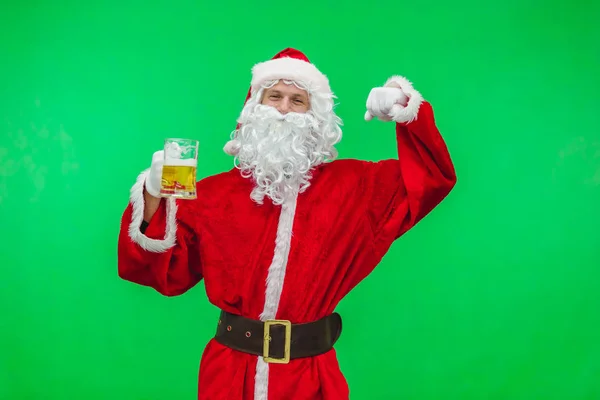 Santa Claus - Christmas figure of Santa Claus with big glass of beer. chroma key