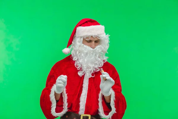 Weihnachtsmann sprengt einen Petard in die Luft. Chroma-Schlüssel — Stockfoto