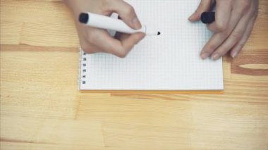 İş planı tamamladıktan sonra genç kız ünlem işareti çizer. Resmin kameraya dönüm iki elle sınıf gösterir.