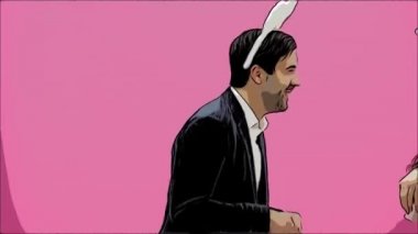 Genç seksi pembe çift. Baş beylik kulakları ile. Bu üreme cinsel tavşan hareketleri ve görünüyor sırasında bir süre sonra dışarı çerçeveye gider. Tiz bir kavram. Animasyon