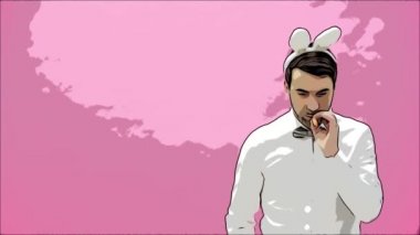 Ayakta karşı bir pembe güzel çocuk. Bu sırada beyaz bir gömlek giymiş. Bir havuç tutmak istiyor gibi bir sigara yakmak. Bir süre sonra o yere havuç atar. Beyaz giyinmiş