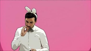 Ayakta karşı bir pembe güzel çocuk. Bu sırada beyaz bir gömlek giymiş. Bir havuç tutmak istiyor gibi bir sigara yakmak. Bir süre sonra o yere havuç atar. Beyaz giyinmiş