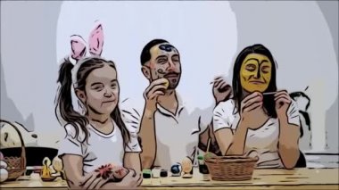 Hoş bir çift birbirine Paskalya boya fırçası yardımıyla renklendirme. Onların kızı diyor ki: 