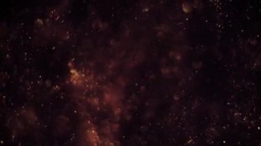 Parıldayan yeşil-altın kabarcıklarının kaotik hareketi ile soyut karanlık arka plan. Top ların dönüşü, soyut moleküler brownian hareketi.