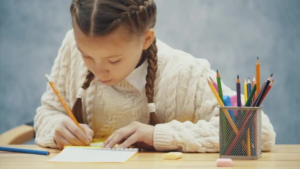 Kalm schattig leerling is Dong haar huiswerk. — Stockvideo