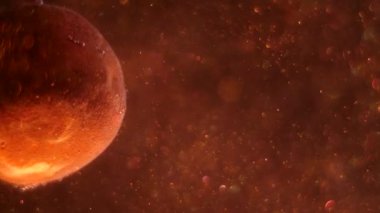 Kendi ekseni etrafında dönen kırpılmış büyük gezegen, güneş onun tarafında parlayan, yıldızlar pırıl pırıl, uzay tozu kadar yükseltiyor.